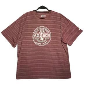 Russell Mens Size 2XL T-Shirt Aggies Texas A&M Gig 'Em Crew Neck Soft Maroon